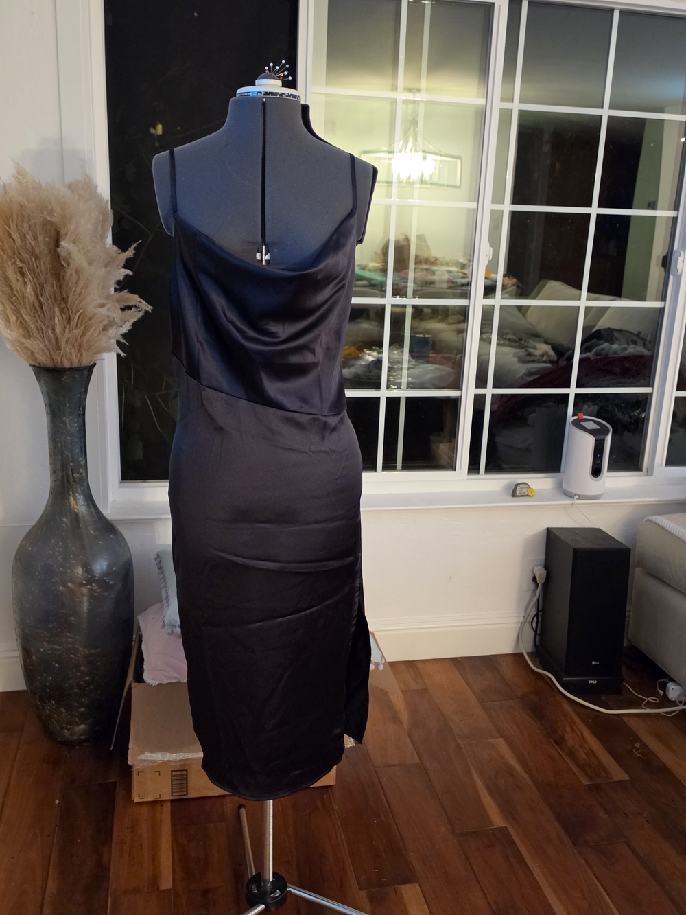 Sleek Black Satin Slip Dress
